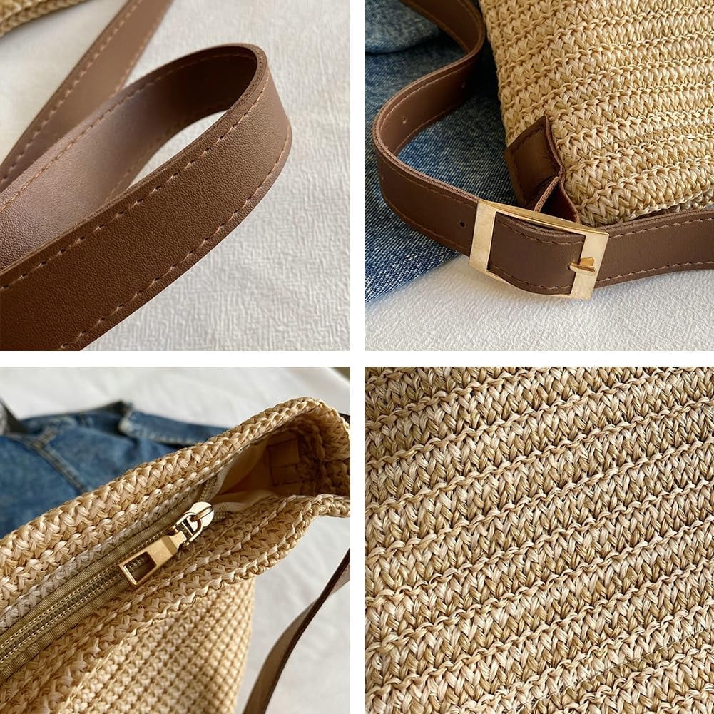 Zhengup Straw Tote Bag for Women Woven Shoulder Bag Large Crossbody Purse Summer Beach Handbag Top Handle Bag