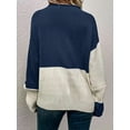 thumbnail image 5 of Women'S Casual Color Block Sweater Crewneck Long Sleeve Ribbed Knit Pullover Top Navy Blue L, 5 of 8