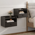 thumbnail image 1 of Vabches Floating Nightstand Set of 2 with Charging Station, Wall Mounted Bedside End Table with Storage Drawer and Open Shelf Cubby for Bedroom, Black, 1 of 7