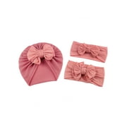 Angle View: 3Pcs Baby Girls Cotton Autumn Headband and Turban Hat Cap and Headdress with Decorative Bow Knot