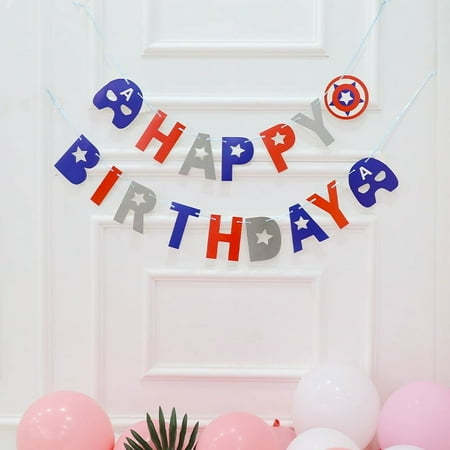 Children's First Birthday Captain America Marvel Themed Paper Flag Boy Happy Birthday Party Arrangement Banner