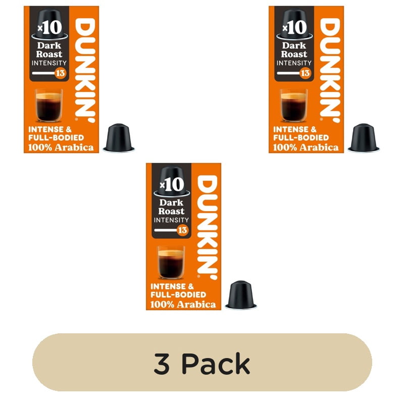 Dunkin Dark Roast Nespresso Compatible Coffee Pods, 10 pods per pack, British Import (Pack of 3)