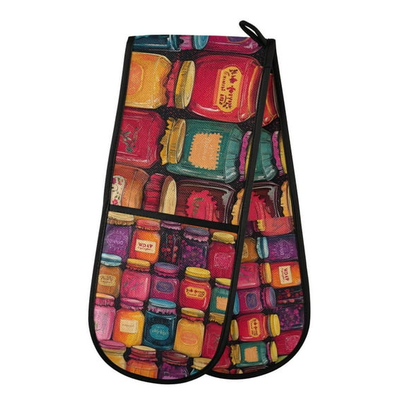 Yayeee Double Oven Mitt Kitchen Heat Resistant Baking 35" x7" Quilted Glove, Purple Jar