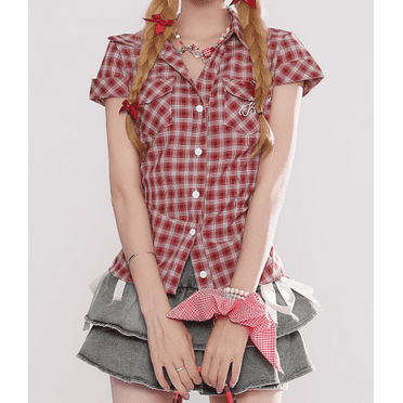 Plaid Short Sleeve Shirt, Women's