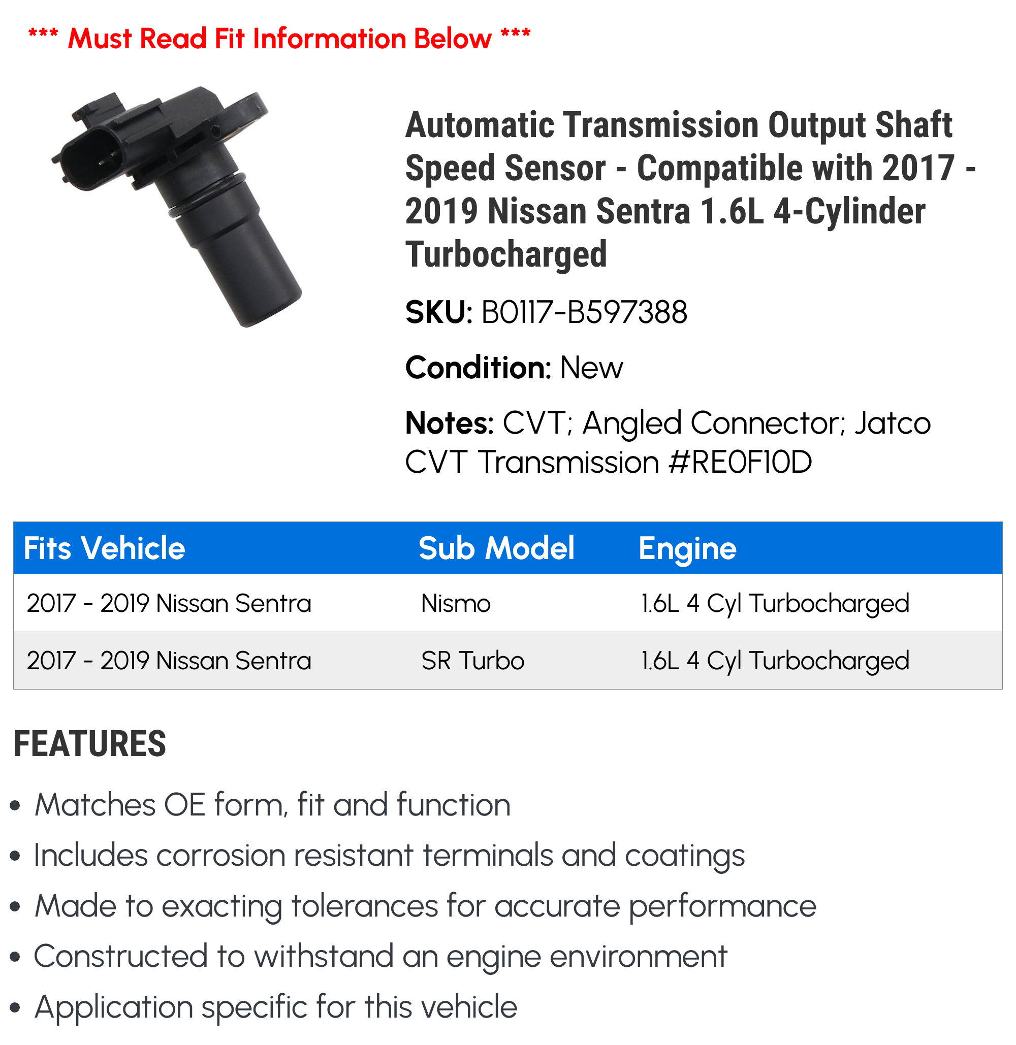 Automatic Transmission Output Shaft Speed Sensor