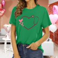 thumbnail image 1 of Chandails à Col Rond pour Femmes Manches Courtes Mode T-Shirt à Imprimé Cœur Ample Léger Confortable Doux Blouses Chandail Ensembles Vert P, 1 of 4