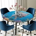 thumbnail image 5 of Elastic Fitted Round Tablecloth, Funny Diving Pig Waterproof Stretch Table Cover for 55"-60" Tables, Ocean Sea Coastal Coral Fish Marine Life Washable Outdoor Tablecloths for Patio, Picnic, Camping, 5 of 9