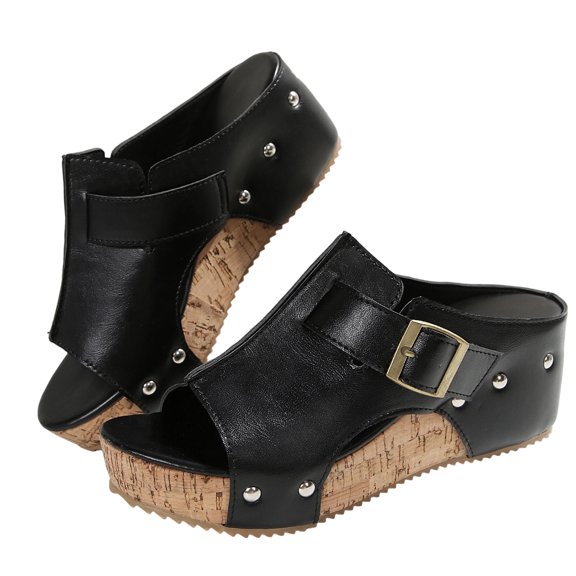 SACFOF Womens Wedge Sandals With Strap for Dressy Ladies Sandals Casual 2.56 Inch Wedge