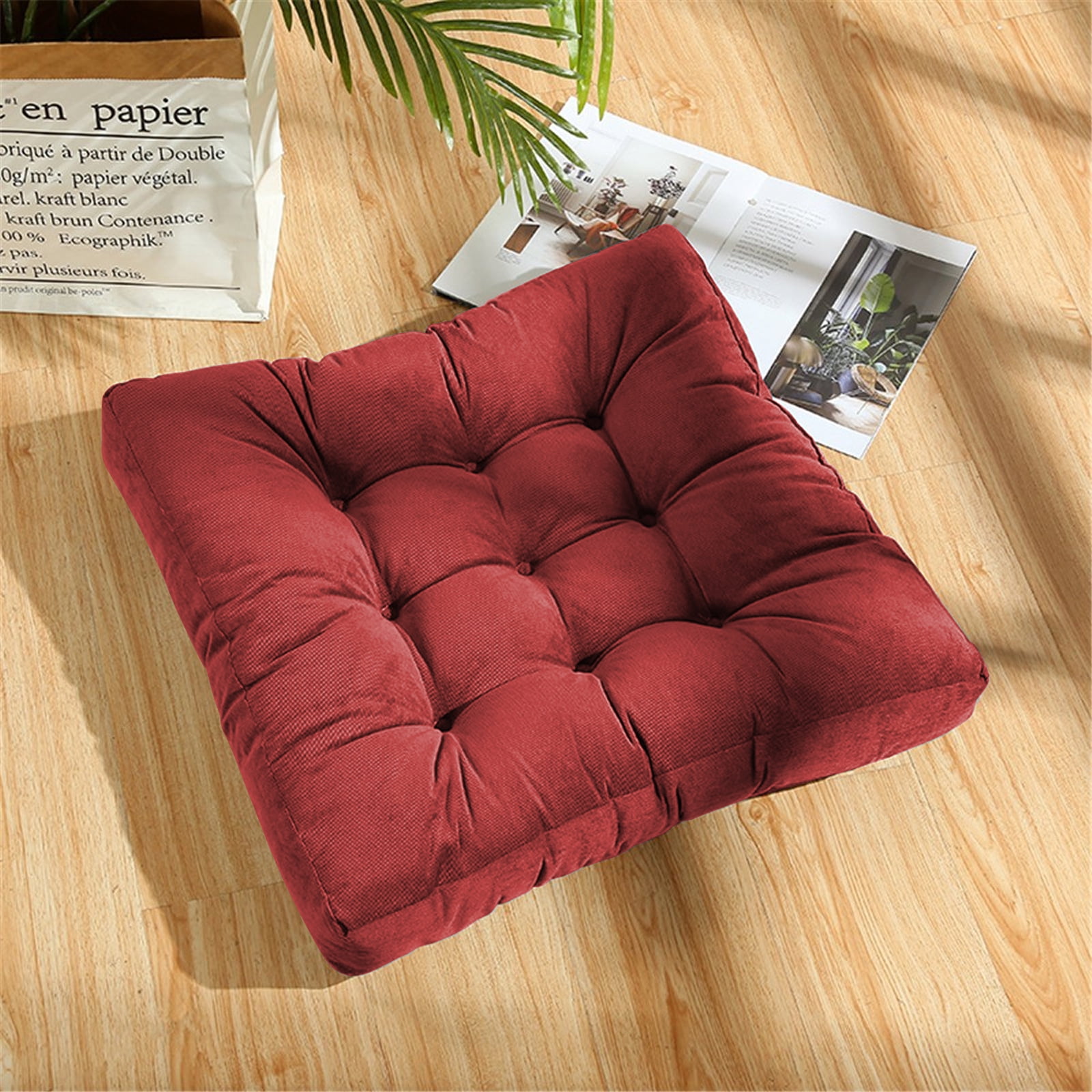 Floor Pillow Square Tufted Thicken, Solid Square Cushion 22" x 22