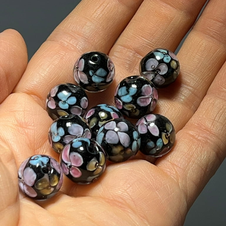 Handmade Lampwork Glass Diamond Beads, Black Aurae Band Shiny –  Covergirlbeads
