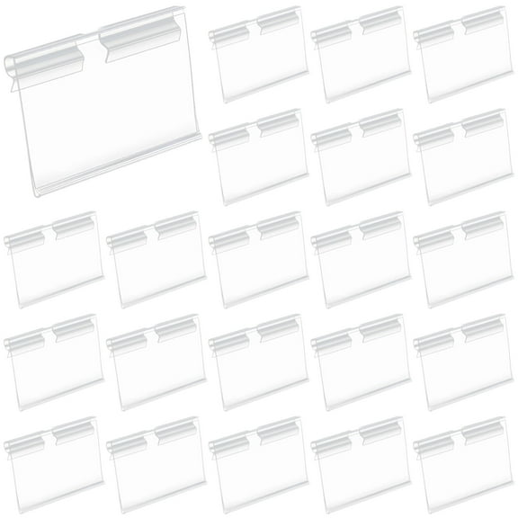100 Pack Plastic Wire Shelf Label Holder, Shelving Retail Price Label Clip, Rack Hook Clear Label Holder, Price Display Insert Label for Supermarket & Warehouse Rack, 3.94x1.65x0.24Inch