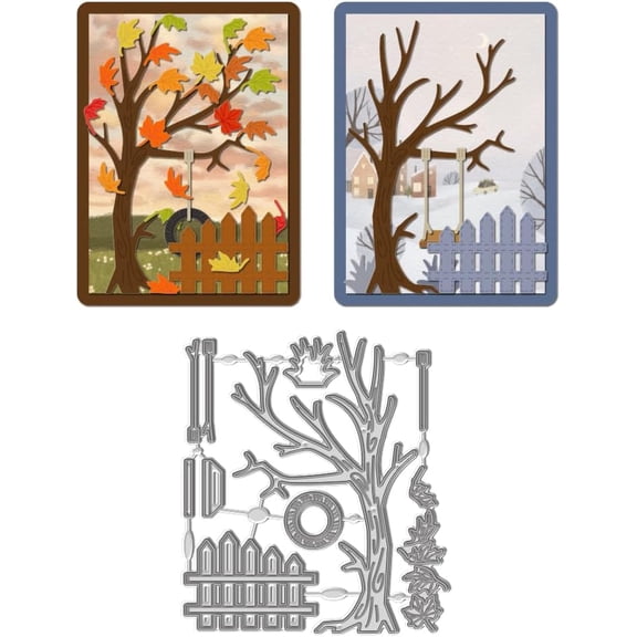 Fall Tree Metal Cutting Dies Frame Autumn Forest Cutting Dies Stencil Swing and Tree Carbon Steel Metal Embossing Stencils Template for DIY Scrapbooking Album Craft Paper Card Decor for DIY