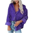 thumbnail image 2 of Zedker Casual Women's Corduroy Fashion Pits Striped Lapel Collar Long Sleeve Jackets with Chest Pocket, Comfy Loose Breathable Fall Clothes,Purple,M, 2 of 6