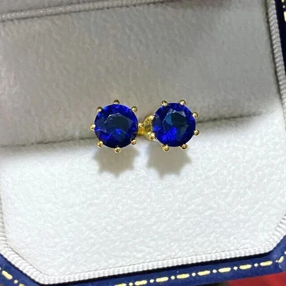 2Ct Round Cut Lab Created Sapphire Solitaire Stud Earring 14K Yellow Gold Plated