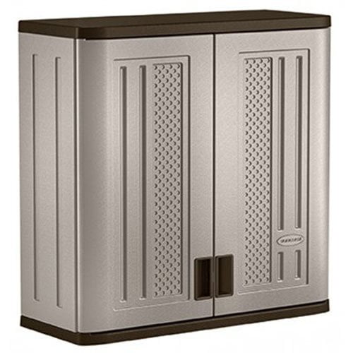 Suncast 4 Cubic Feet Resin Single Shelf Garage Wall Storage Cabinet, Platinum
