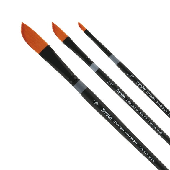 Creative Mark Beste Golden Taklon Dagger Striper 3 Pack [1/8, 1/4, 12"], Professional Watercolor Brushes, For Acrylic Painting, Short Handle, Sharp Edges, Hand-Tied & Shaped
