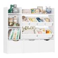 thumbnail image 4 of Toy Storage Organizer with 3 Movable Drawers, Kids Bookshelf with 6 Plastic Bins & 2 Storage Cubbies, Toy Chest with Hidden Wheels, Toy Storage Box for Playroom, Classroom, Kids Ro, 4 of 6