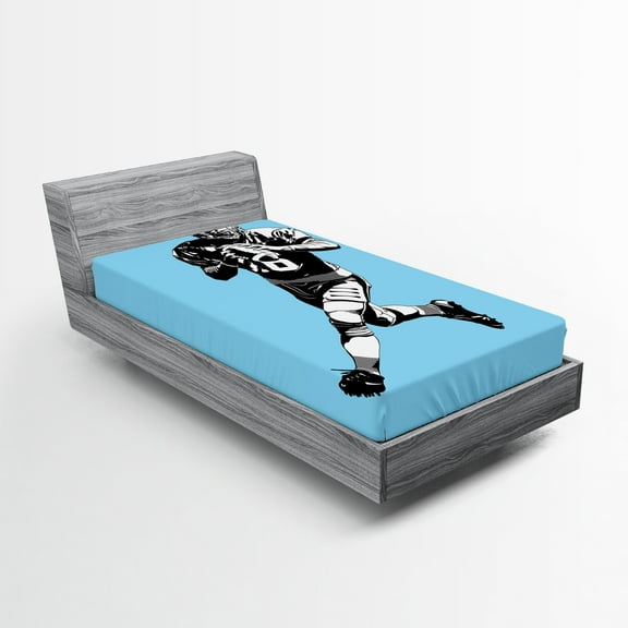 Ambesonne Sports Fitted Sheet, American Football Retro, Twin Size, Blue Black White