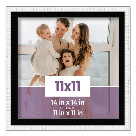 11x11 Frame White With Black Picture Mat For 11x11 Photo - White 14x14 Frame To Display Print or