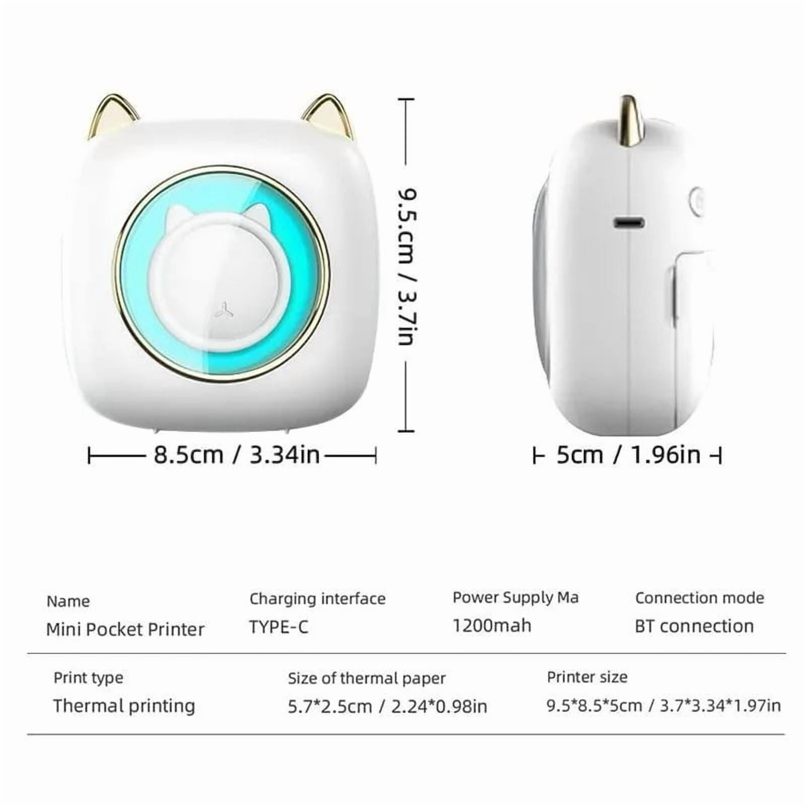Mini portable thermal printer, ChaoriMall, MP-40, 203 dpi, 3 rolls white thermal paper, 3 Rolls white self-adhesive thermal paper, 3 rolls colored thermal paper, 1 random cartoon stickers, 1 Storag