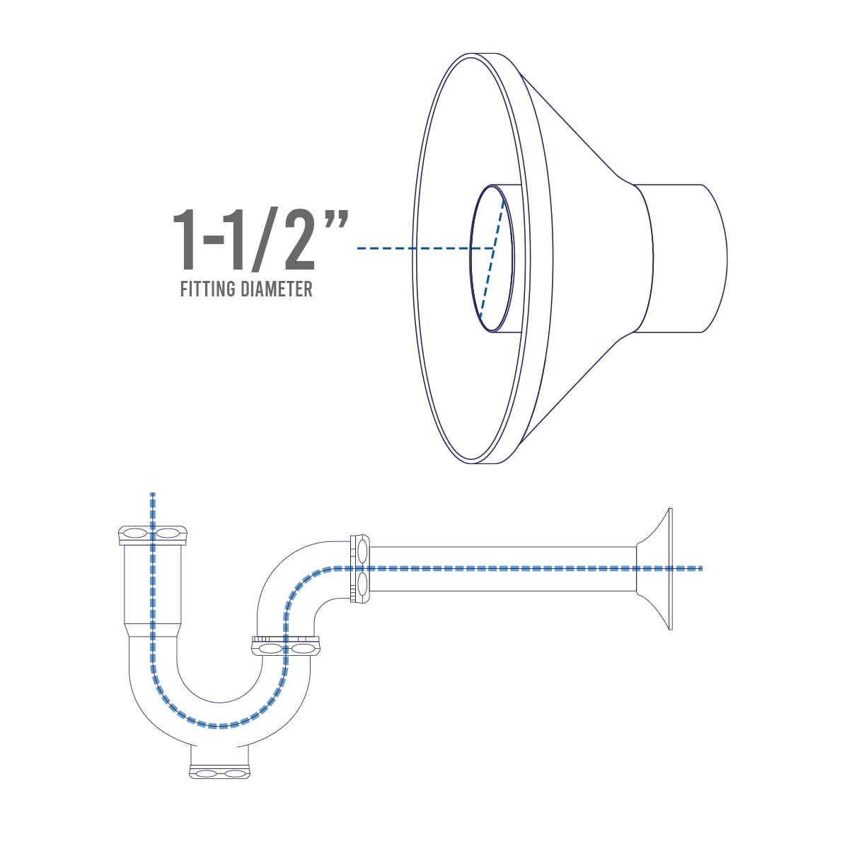 Highcraft 28131 P-Trap with Drain Plug for Tubular Drain Applications, 1-1/2 in., 20GA Brass, Chrome Plated