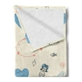 thumbnail image 2 of Mermaid Soft Flannel Fleece Throw Blanket, Balloon Fish Hearts Pattern Sea Oceanic Objects Sketch Art Kids Theme, Cozy Plush for Indoor and Outdoor Use, 50" x 70", Pale Blue Black Cream, by Ambesonne, 2 of 5