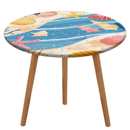 

Conch Starfish Shell (12) Pattern Round Tablecloth Waterproof Elastic Table Clothes for Dining Table Cute Desk Decor Protector Cover