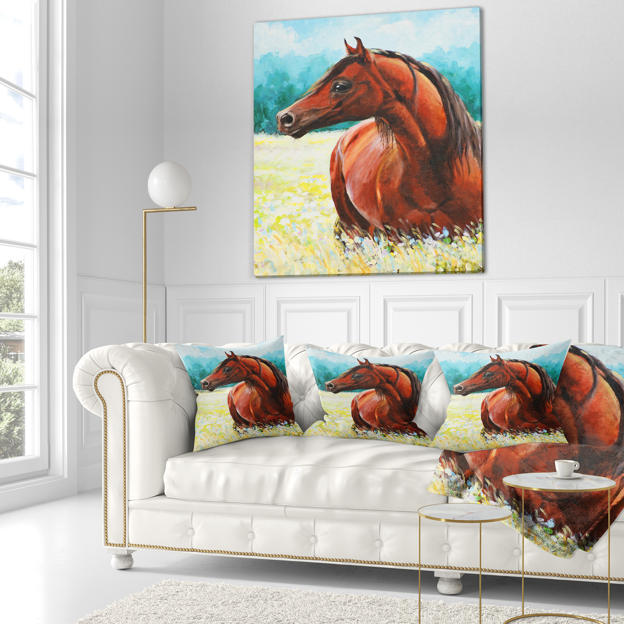 Designart Brown Arabian Horse Painting - Abstract Throw Pillow - 18x18