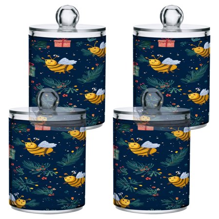 4PCS Clear Storage Jars Cotton Swabs Cans Translucent Plasticental Floss Cans Cotton Pads Cans Bathroom Canisters Warm Christmas Bees