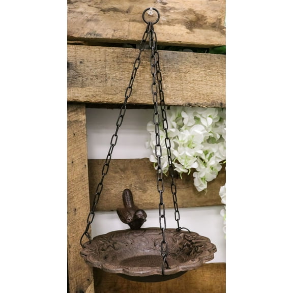 Cast Iron Whimsical Bluebird On Victorian Dish Hanging Garden Bird Bath Feeder