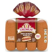 Oroweat Whole Grains 100% Whole Wheat Hot Dog Buns, Soft & Hearty, 8 Buns, 16 oz