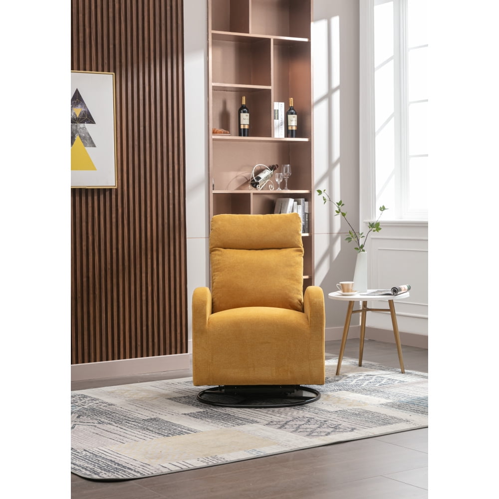 Upholstered Swivel Glider, Cosymart Rocking Chair for Nursery, Modern Style One Left Bag, Yellow Finish