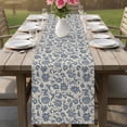 thumbnail image 4 of Light Blue Floral Table Runner - 60 Inch Long Rustic Vintage Flowers Botanical Spring Cotton and Linen Blended Dress Scarves Farmhouse Table Runner for Kitchen Dining, Coffee Table, 13" x 60", 4 of 8