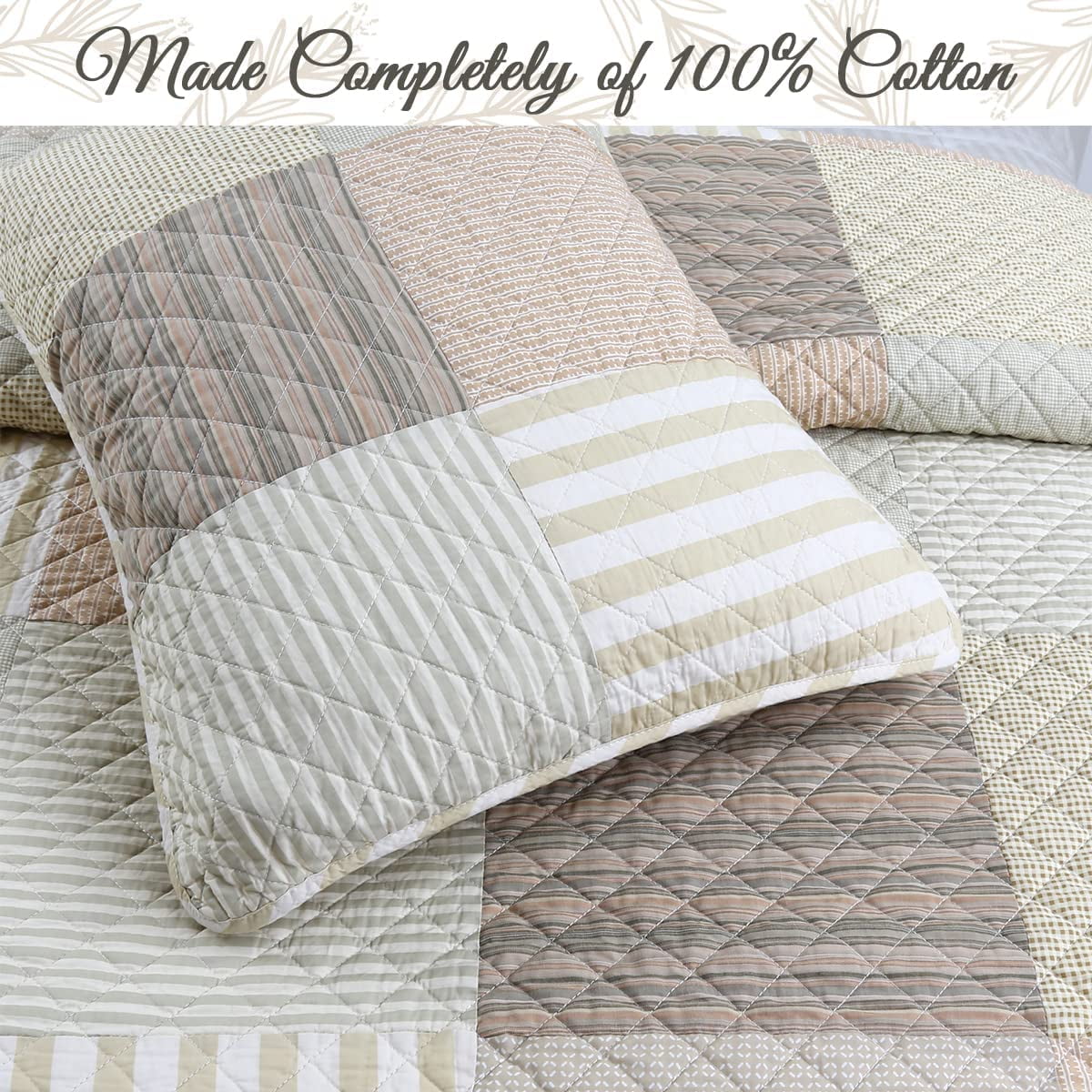 Cozy Line Home Fashions Cozy Line Stripe Checker Patchwork Cotton Reversible 3 Piece Quilt Bedding Set Queen