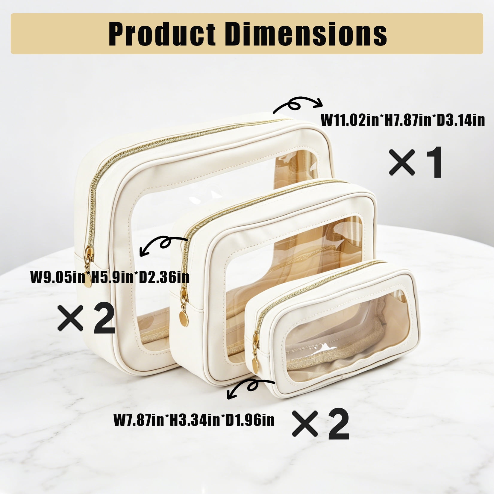 5PCS Clear Travel Bags Set, Waterproof Toiletry & Cosmetic Organizer with PU Trim, Transparent Storage Pouches for Makeup, Baby Essentials, Beach & Travel (Small Medium Large)