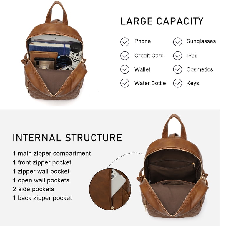 Quilted Front Pocket Women’s Backpack - Brown Lovevook 15.6 main image 3