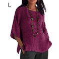 thumbnail image 1 of Sonducket Ropa de mujer Camisa de cuello de manga 3/4 Top casual de lino de algodón de manga 3/4 Prendas para la parte del cuerpo Violeta L, 1 of 1