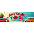 thumbnail image 4 of Colorful School Themed Banner with Apple Books Globe School Bus Awesome Things Start Here Text Party Decorations Backdrop for Classroom Celebrations School Events Photo Props Kids Parties, 4 of 4