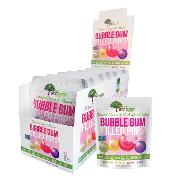 Tree Hugger 400311 Bubble Gum Pops in Stand Up Resealable Bags, 6 Bags (12 Pops Per bag), 1.0 Pound