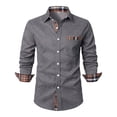 thumbnail image 2 of LNZGNM Men's Corduroy Button Down Shirt Plaid Collar Long Sleeve Shirt with Pocket Lightweight Untucked Shirts Fashion Outdoor Top,Dark Gray M, 2 of 5