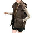 thumbnail image 4 of Hueook Women Vest Ladies' Casual Color Sleeveless Hooded Jacket Coffee L, 4 of 6