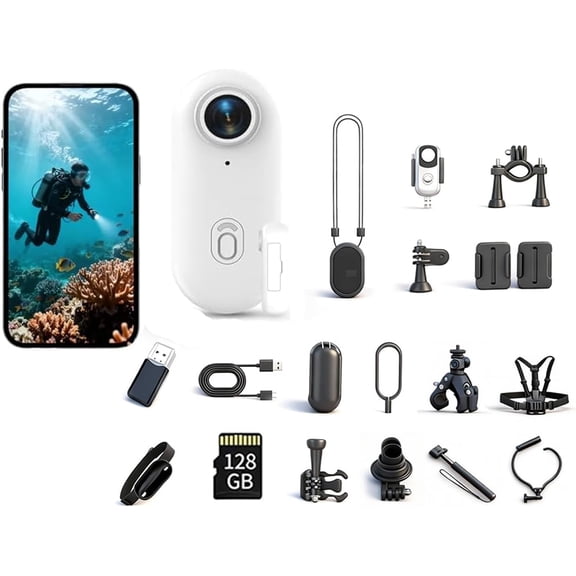 POV 4K Pro Waterproof Capture Camera, New Ultra Wide Angle Thumb Pocket Action Cam, Video Record Night Vision Waterproof with 128G Card for Motorcycle, Bike, Travel, Pet Walk (128G 1080P White)