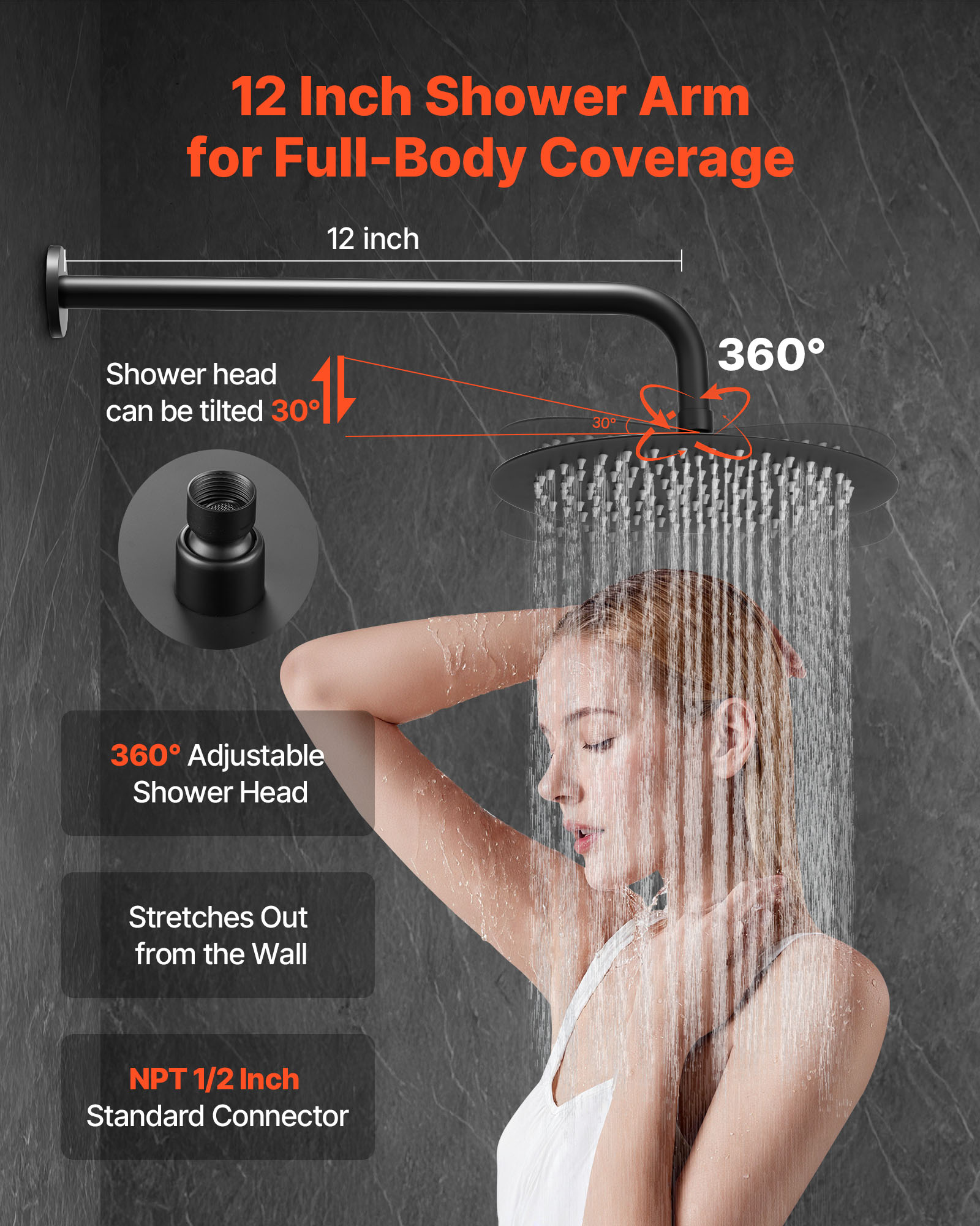 VEVOR Shower Faucet Set, Rainfall Bathroom Shower System with 8-Inch Round Rain Shower Head and Handheld Spray, Wall Mounted Bath Fixtures with Brass Valve and Trim Kit, Matte Black