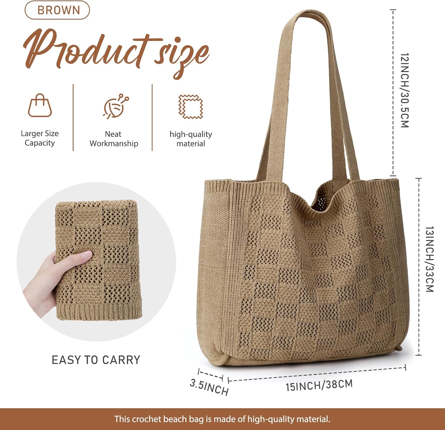 CAILDANL Crochet Bags for Women - Large Tote Aesthetic Handbag Shoulder Hippie Knit Bag