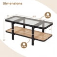 thumbnail image 3 of Costway 2-Tier Coffee Table with Storage, Tempered Glass Top, PE Rattan Shelf & Wood Frame Black & Natural, 3 of 10