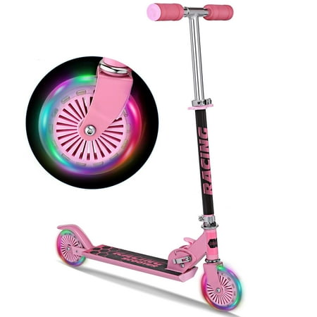 Foldable Kick Scooter Gifts for Kids Boys Girls Adjustable Height with PVC Flashing Wheels, Sponge Handle, Age 3-12Y
