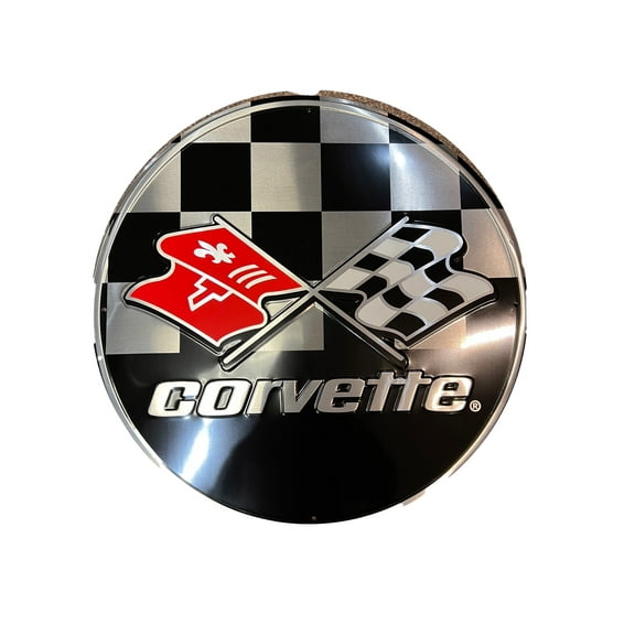 Hangtime Corvette with Racing Flags 12 inch Circle Sign