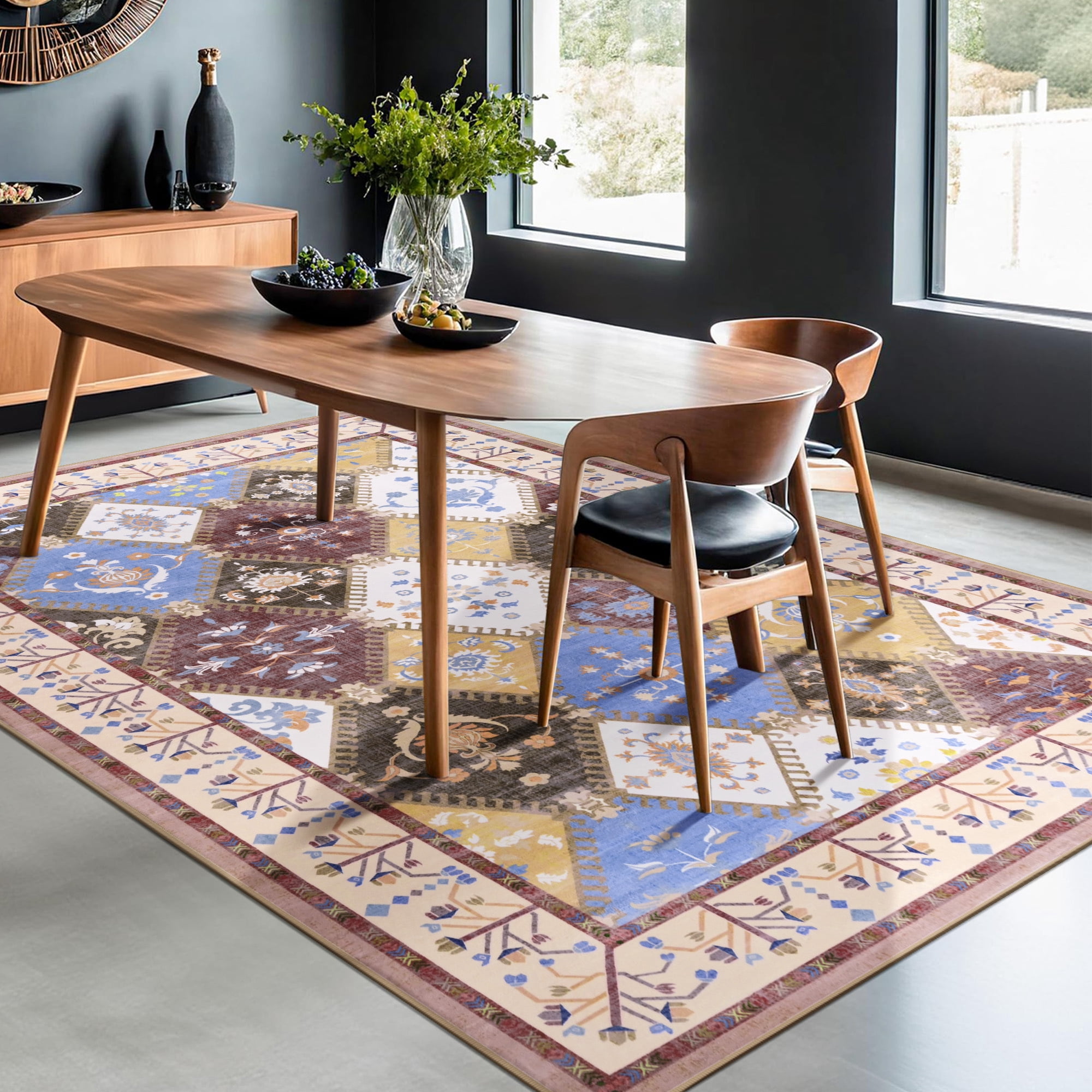 Wondo Moroccan Vintage Trellis Area Rug - Machine Washable Non-Slip Low-Profile 5x8 Floor Carpet for Living Room, Bedroom, Dining Room, Office & Nursery, Brown