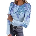 thumbnail image 2 of Uoodti Long Sleeve Shirts for Women Slim Fitted Stretchy Crewneck Knit Sweaters Women's Heart Print Ribbed Tops Fall Gift Casual, 2 of 7