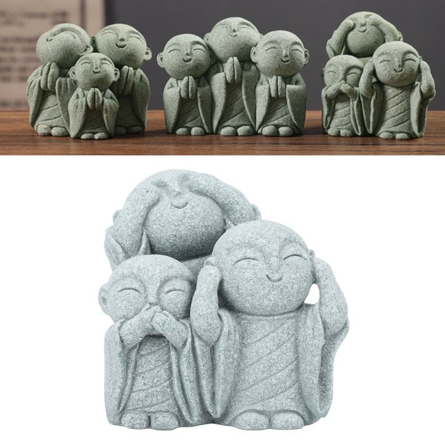 Mini Estatua de Buda Monje, Linda Figura de Monje de Piedra Arenisca Verde, Decoración Serena del Hogar para Pecera, Salón de Té, Paisaje de Jardín